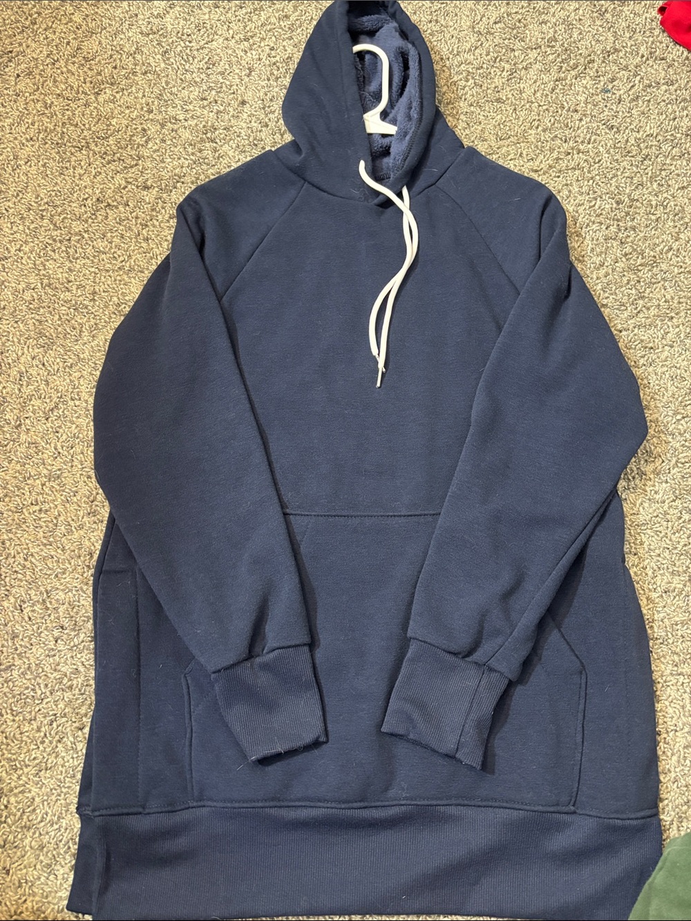 Navy Blue Pullover Hoodie Dress with Drawstring